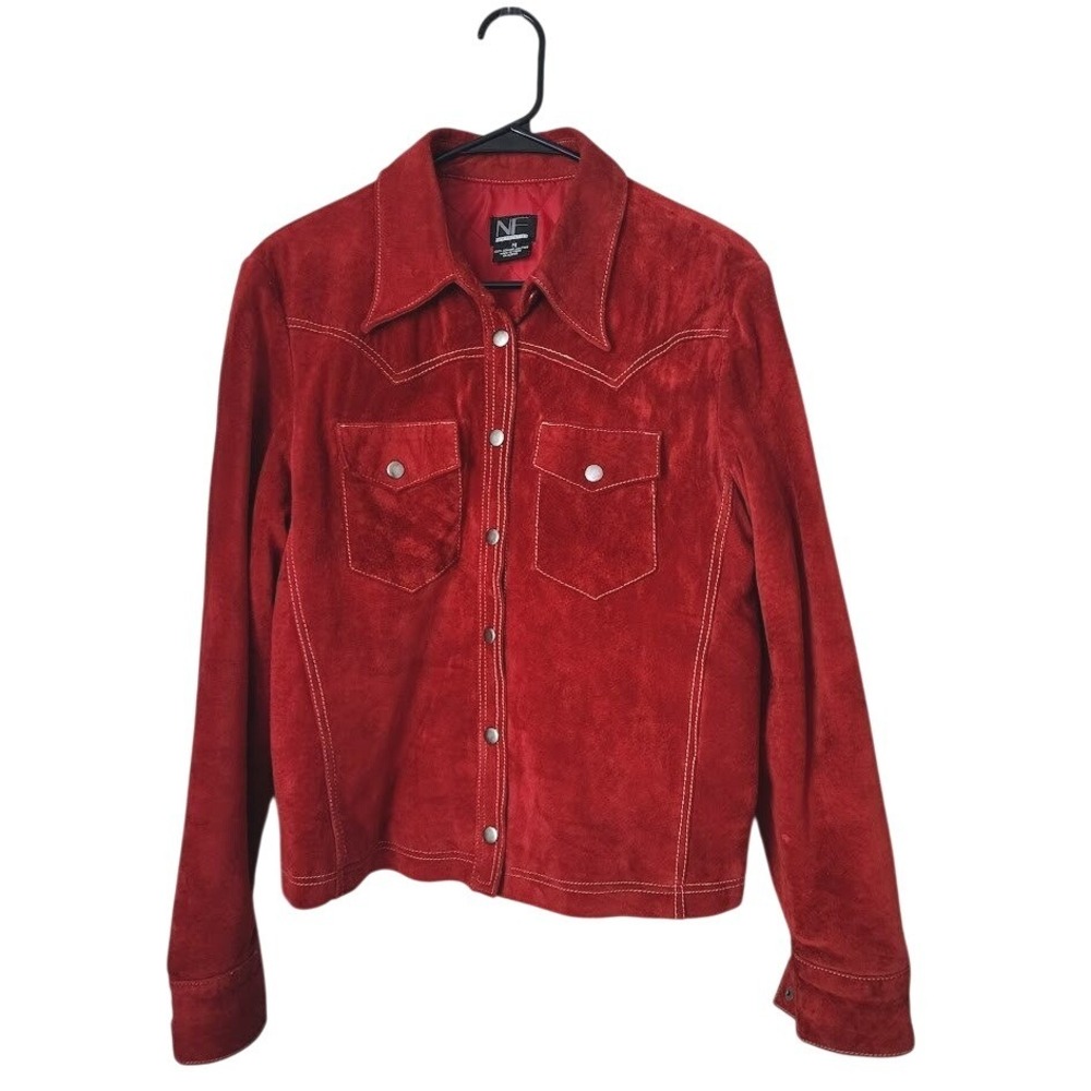 NEW FRONTIER Red Suede Jacket Snap Button Western Romantic Cowboy shacket M